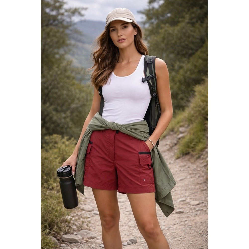 Periscope Cargo Shorts Womens 7 Red‎ Gorpcore Utility Outdoor Hiking Techwear